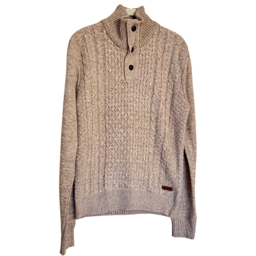 Buffalo David Bitton Watcher Tan Beige Sz  S CableKnit OLD MONEY Sweater NEW $99